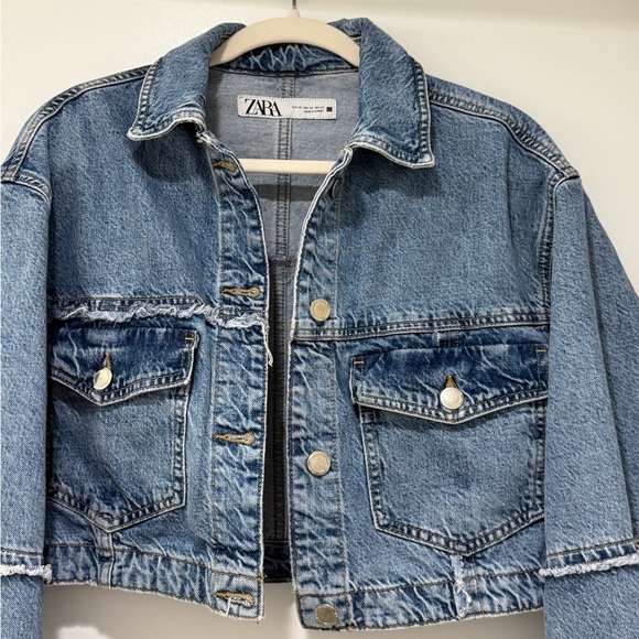 ZARA! Denim cropped oversized jacket cut out elbows XS - Picture 12 of 15